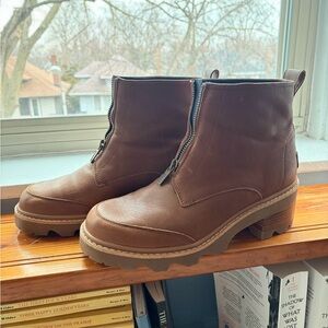 SOREL Joan Now Zip Waterproof Leather Boots Brown Size 12